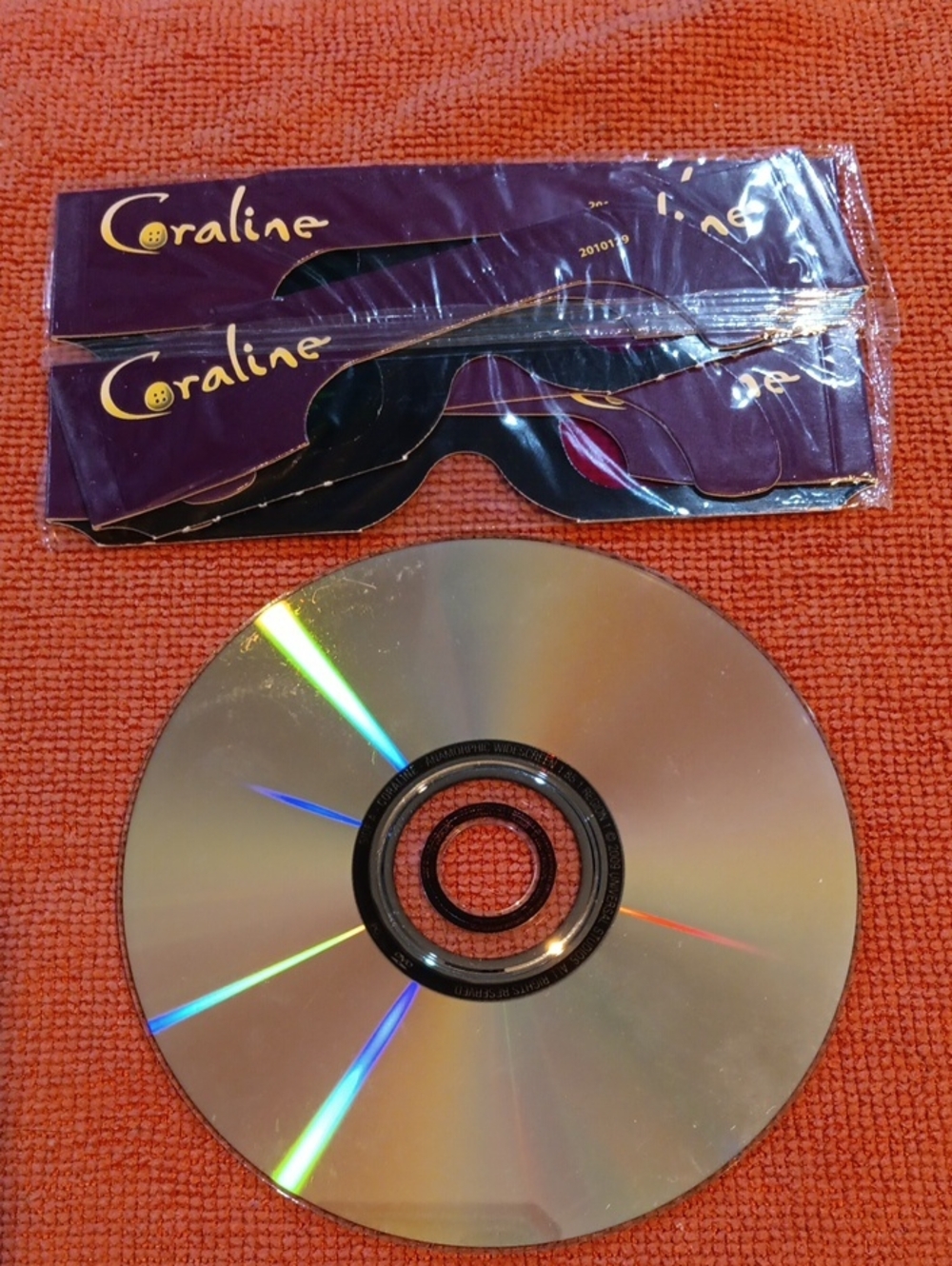 2/$8 Coraline 3D DVD With Glasses *NO CASE*